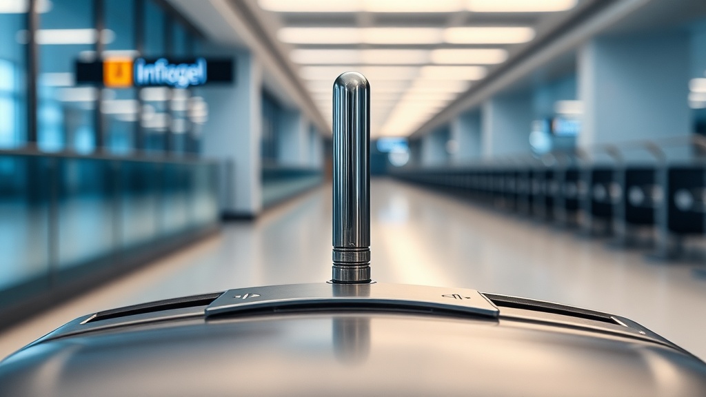 공항 탑승구에 설치된 기내 수하물 크기 측정용 금속 프레임 게이트